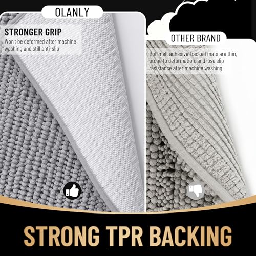 Olany 3-Piece Bathroom Rug Set - Grey, Ultra-Absorbent Chenille Bath Mats with U-Shaped Toilet Rug, Quick Dry, Non-Slip, Home Decor