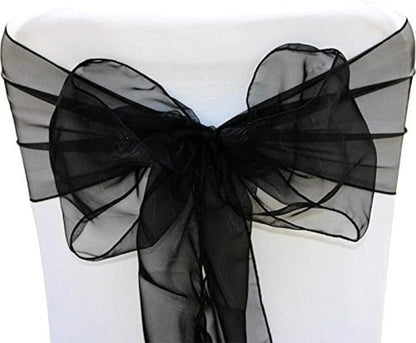 Elegant Organza Chair Sashes - Sheer Fabric for Weddings & Events | Pack of 10, Black