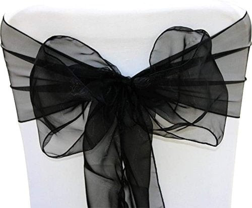 Elegant Organza Chair Sashes - Sheer Fabric for Weddings & Events | Pack of 10, Black
