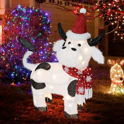 Outdoor Christmas Lighted Cow Decoration - 32 Inch 3D LED Festive Yard Display - Variation of THIS listing