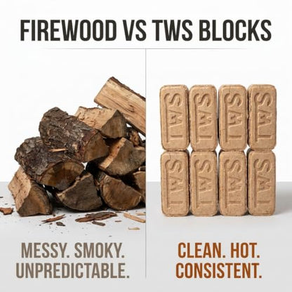 TWS Kiln Dried Pizza Wood Blocks 8-Pack - Natural Fire Logs for Fireplace & Fire Pit