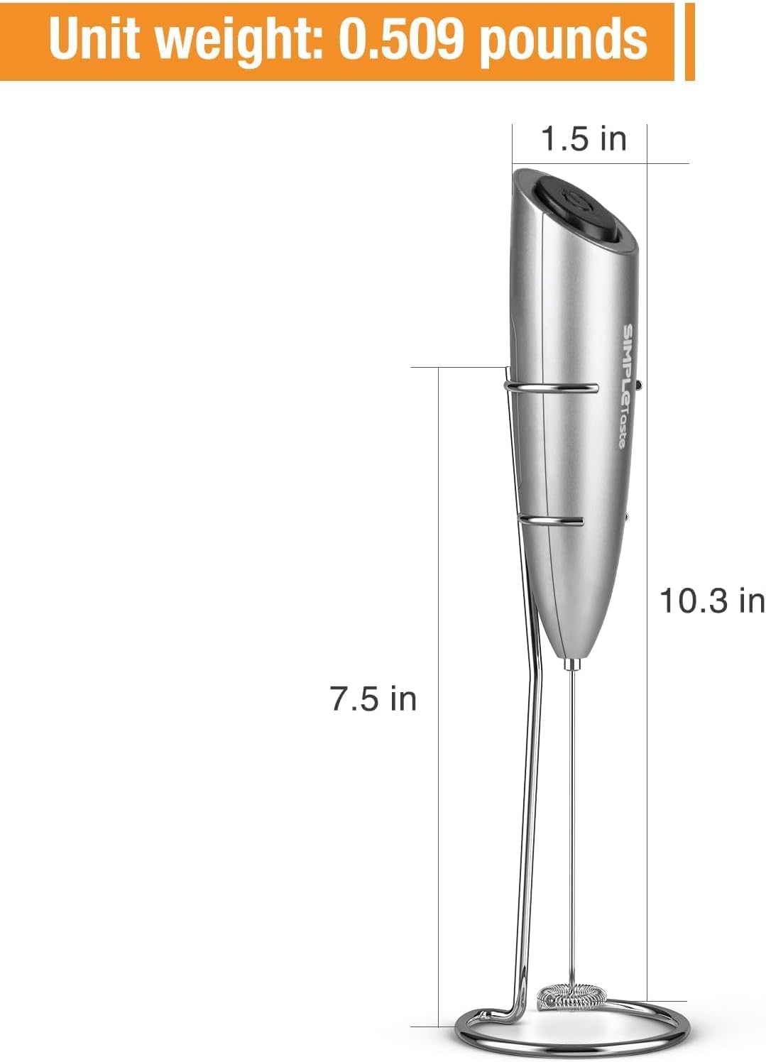 SimpleTaste Electric Milk Frother - Handheld Foam Maker with Stainless Steel Whisk for Lattes & Cappuccinos | Gray with Stand