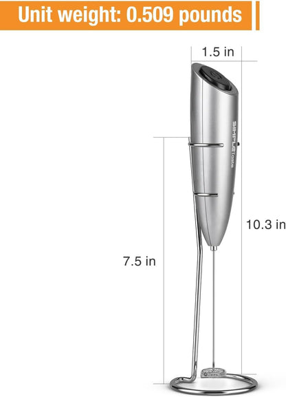 SimpleTaste Electric Milk Frother - Handheld Foam Maker with Stainless Steel Whisk for Lattes & Cappuccinos | Gray with Stand