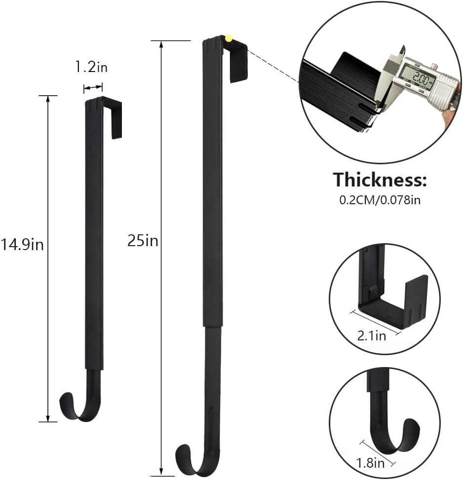 Skiennix Adjustable Wreath Hanger - Over The Door Design 14.9 to 25 Inches | Holds Up to 20 lbs (Black)