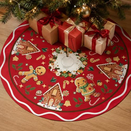 Christmas Tree Skirt 47 Inch Red Gingerbread House Candy Cane Decor