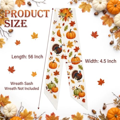 Fall Thanksgiving Wreath Sash - Seasonal Front Door Decor, 1 Piece
