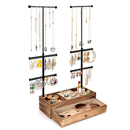 Emfogo Rustic Brown 6-Tier Jewelry Organizer Stand with Adjustable Necklace Holder