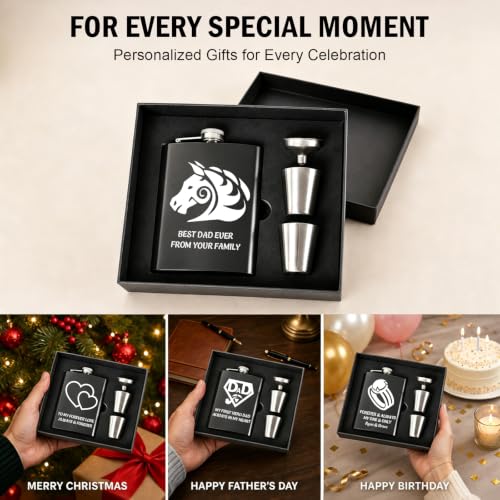Personalized 8 Oz Hip Flask with Photo and Text - Custom Gift for Him - Variation of Text