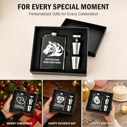 Personalized 8 Oz Hip Flask with Photo and Text - Custom Gift for Him - Variation of Text
