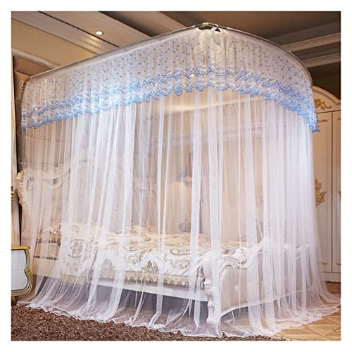 Telescopic U-Shaped Mosquito Net Canopy for King Bed with 3 Doors - White 78.7"W x 90.6"L