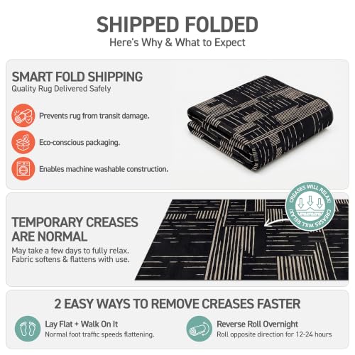 Black Block Stripe Machine Washable Non-Slip Runner Rug 2'x12' - Rugshop