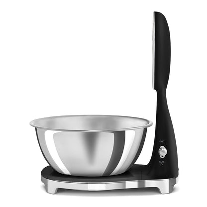 SMEG Retro-Style Kitchen Scale - 11 lb Capacity, Rechargeable Battery, Backlit LCD Display | Black Stainless Steel Bowl