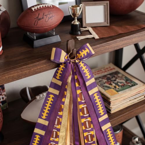 Football Wreath Sash - Purple Gold Ribbon Bow for Game Day Decor - Variation of Purple Gold