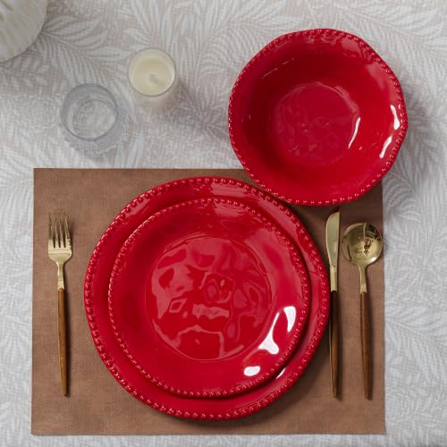 Red Christmas Melamine Dinnerware Set for 4 - 12 Pieces, Unbreakable & Elegant