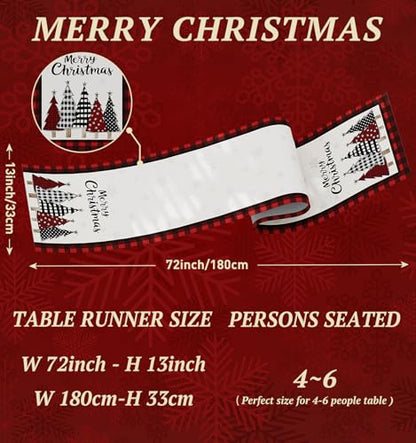 Christmas Table Runner Snowflakes and Red Buffalo Plaid 13x72 Inches - Holiday Decor
