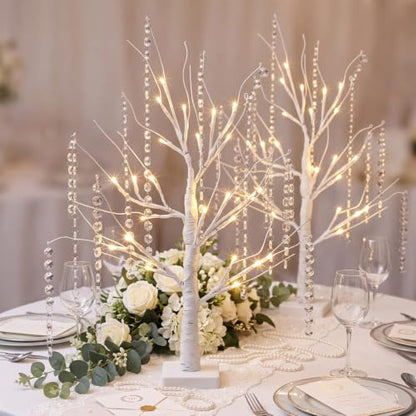 Lighted Birch Tree Decor Set - 2ft White Holiday Wedding Christmas Centerpieces