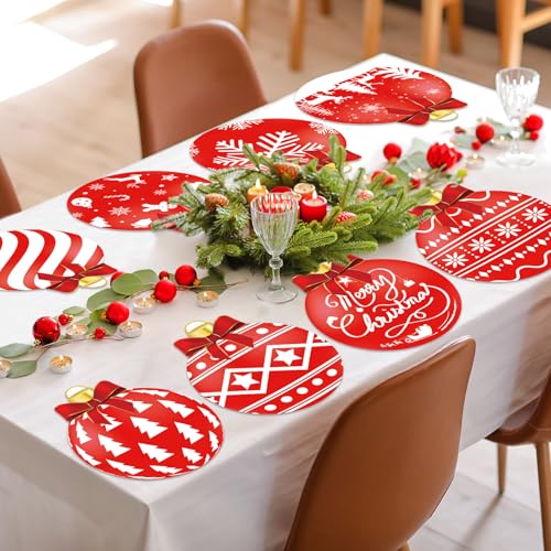 OBUSATT 60Pcs Christmas Balls Paper Placemat Set - Holiday Table Decorations