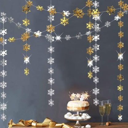 Cheerland Silver and Gold Snowflake Garland Kit - 52ft Winter Holiday Decor