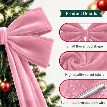 Pink Velvet Christmas Tree Topper Bow - Large 7.5ft Holiday Garland Decor
