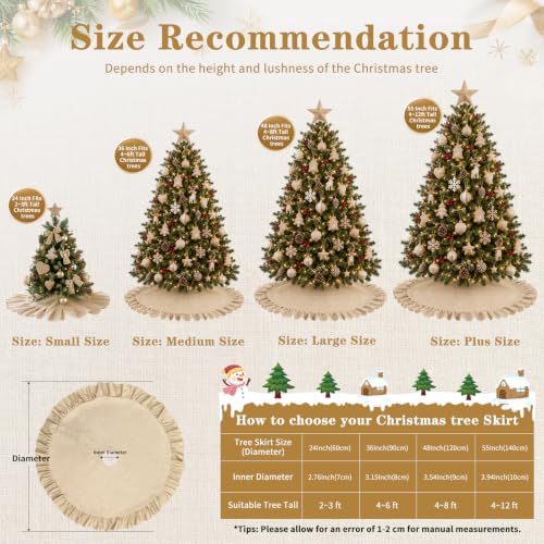 24 Inch Light Brown Burlap Christmas Tree Skirt Linen Mini Tree Mat Holiday Decor