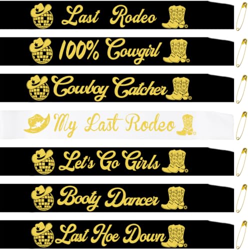 Disco Cowgirl Bachelorette Sashes Set for Western Last Rodeo Party