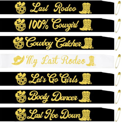 Disco Cowgirl Bachelorette Sashes Set for Western Last Rodeo Party