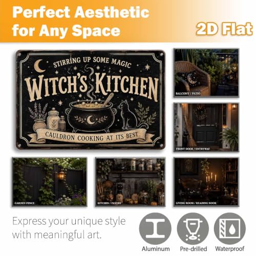 Halloween Metal Art Sign Witch's Kitchen Cauldron Cooking Decor 8x12 Inches - Witch's Magic Theme Wall Art