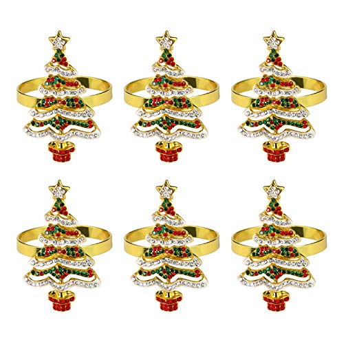 Christmas Tree Napkin Rings Set of 6 - Festive Gold Holiday Table Decor - Xmas Variation