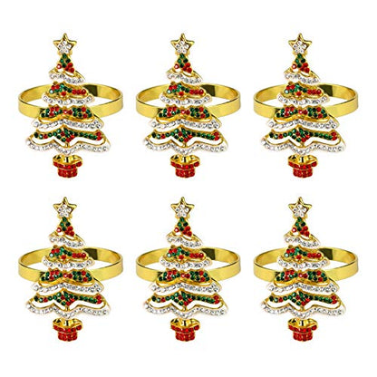 Christmas Tree Napkin Rings Set of 6 - Festive Gold Holiday Table Decor - Xmas Variation