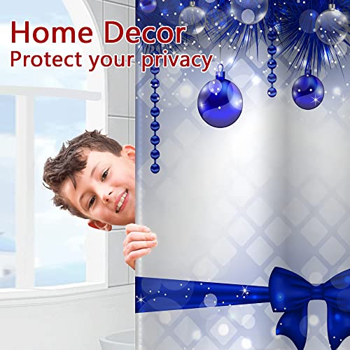 Merry Christmas Shower Curtain with Hooks - Blue Xmas Balls & Bow, 48x72 Inch Variation of THIS listing