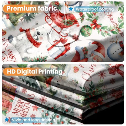 Christmas Shower Curtain Set with Hooks - 72 x 84 Inch Water-Resistant Polyester