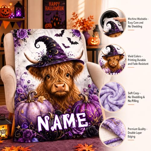 Purple Highland Cow Custom Blanket for Girls, Kids & Adults