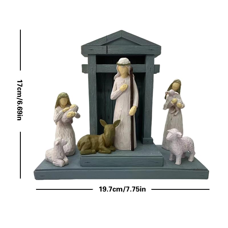 6pcs Christmas Nativity Scene Set - 7-Piece Full Display with Manger (Variation: 6pc Nativity Scene Set + Creche)