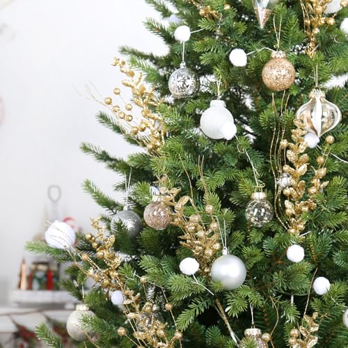Gold Christmas Glitter Twig Ornaments Set - 24 Pack Holiday Tree Decorations - Variation: Gold-a