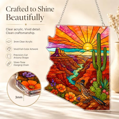 Arizona State Acrylic Ornament - Southwest Desert Cactus & Canyon Landscape - Arizona Souvenir - ZIPZINO - Variation of THIS listing