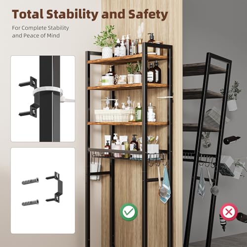 Over Toilet Storage Rack 4 Tiers Bathroom Organizer Vintage Brown