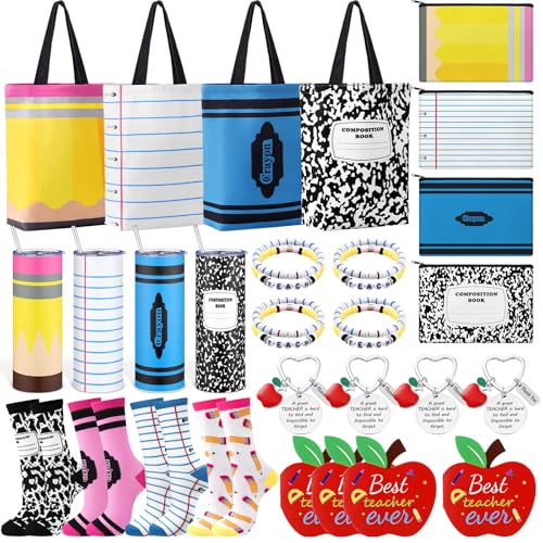 Sieral Christmas Teacher Gifts Set - 4 Skinny Tumblers & Holiday Accessories