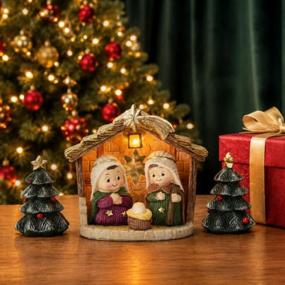 Christmas Nativity Set with LED Lights - 13 Piece Holy Family Figurines - Red Variation