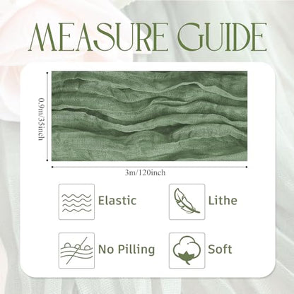 Sage Green Cheesecloth Table Runner - 10FT Boho Gauze for Weddings and Holidays - 4 Pack