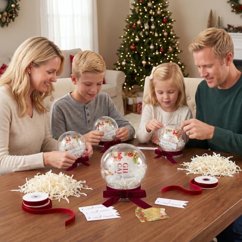 DIY Christmas Snow Globe Kit - 6 Clear Plastic 4-Inch Water Globes with Filler & Ribbons