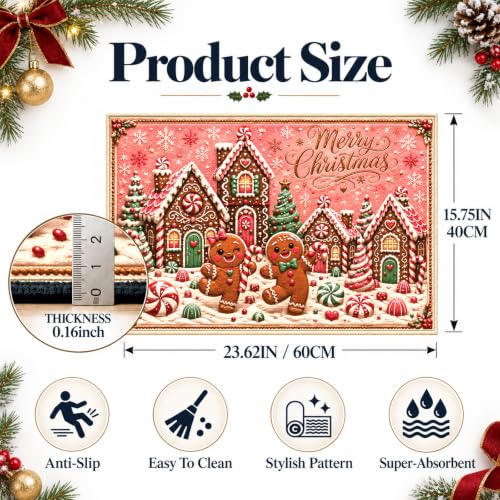 Christmas Gingerbread Rug Small Area Rug Washable Entryway Mat - Festive Design 1'4" x 2'
