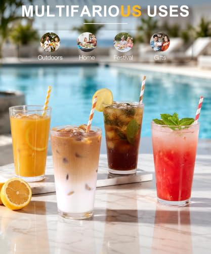 16oz Drinking Glasses Set of 8 - Stackable Heavy Base Water Cups