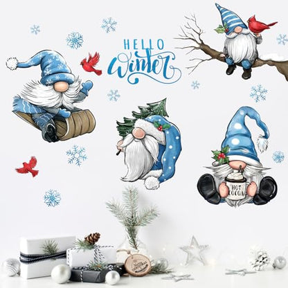 Winter Gnome Wall Decals Stickers - Christmas Cardinal Bird Home Decor