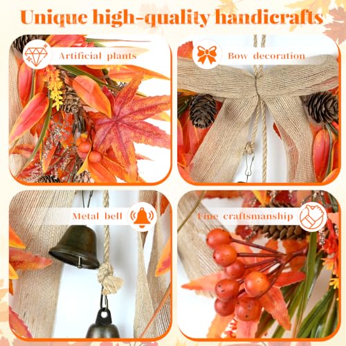 Fall Maple Leaves Wreath with Pinecones and Berries - Autumn Front Door Decor - Maple Leaves Variation