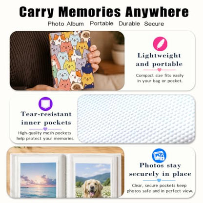 Cute Cat Photo Album 4x6 with 56 Pockets Small Picture Book Gift