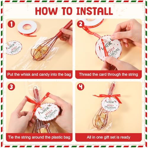 Christmas Gift Set of Silicone Wire Whisks with Cards Ribbons & Bags - 6 Sets