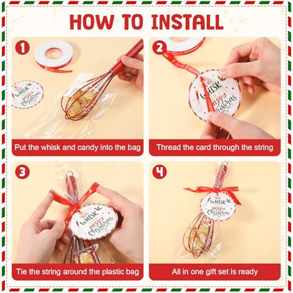 Christmas Gift Set of Silicone Wire Whisks with Cards Ribbons & Bags - 6 Sets