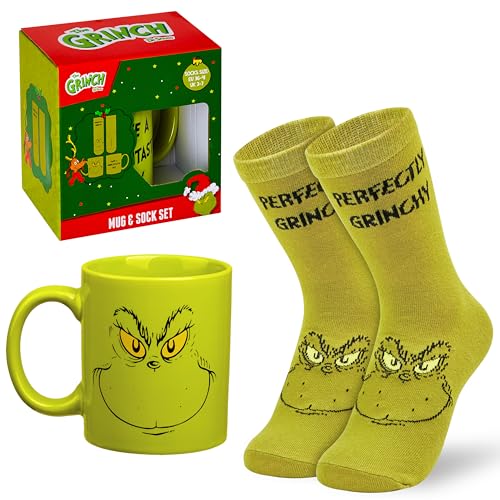 Grinch Mug and Christmas Socks Gift Set for Women & Teens - Holiday Novelty