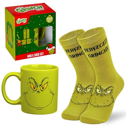 Grinch Mug and Christmas Socks Gift Set for Women & Teens - Holiday Novelty