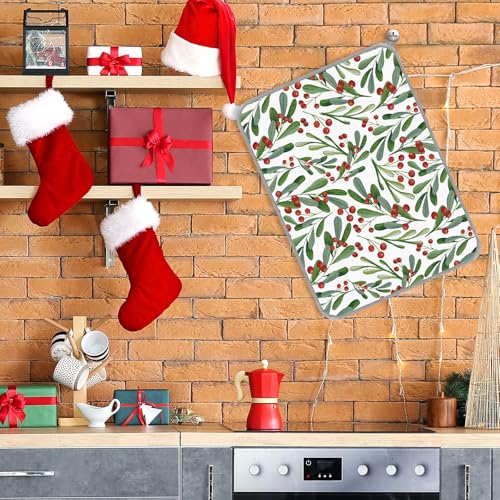Christmas Dish Drying Mat Holly Berry Holiday Kitchen Decor 18x24 Inch